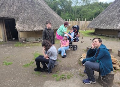 Family at Craggaunewen Castle and Crannog 